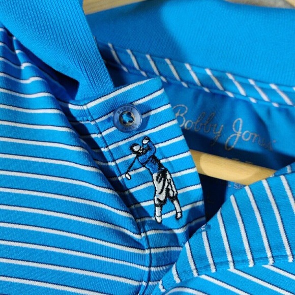 Bobby Jones Shirt Mens Large Blue Striped Golf Performance‎ Polo Short Sleeve - Picture 2 of 11